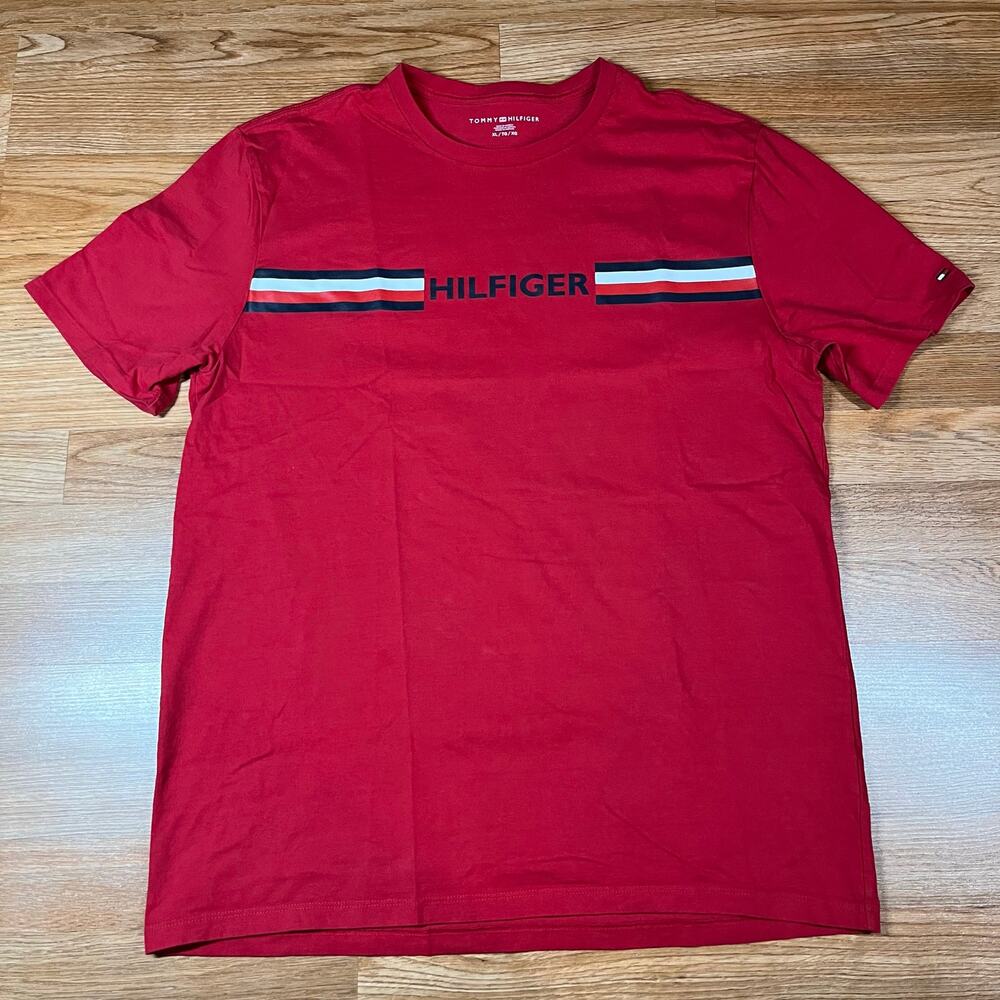 Tommy Hilfiger Logo‎ Red T Shirt Men’s Sz XL Preowned Short Sleeve